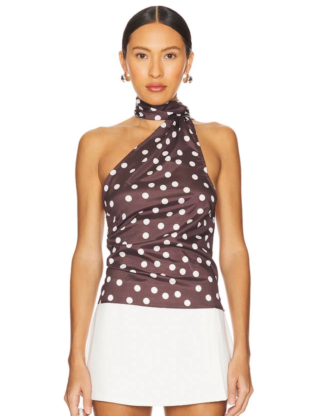 Polka Dot Neck Scarf Top - Black with White Dots